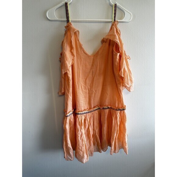 Pittas Standard Women's Cold Shoulder Flutter Sleeve‎ V-Neck Lined Dress Orange - Picture 1 of 11
